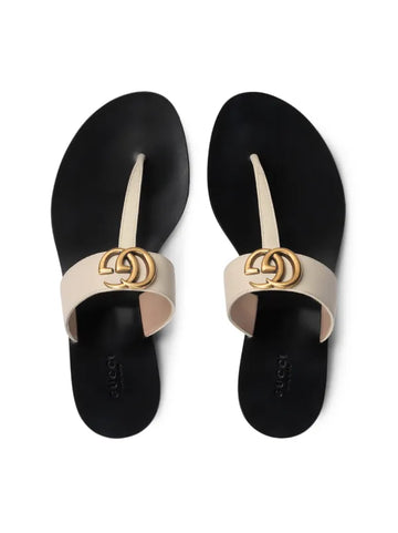 Gucci Double G Leather Thong Sandals in Mystic White