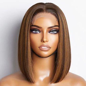 Brown Ombre Highlight Silky Layered Cut Glueless 5x5 Closure H